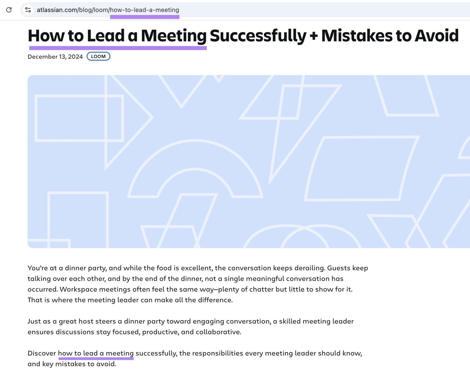 A blog post with the target keyword used in the title, URL slug, and introduction.