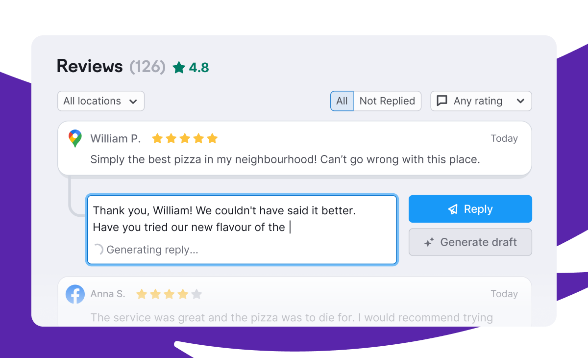 Replying to a review in Semrush Local