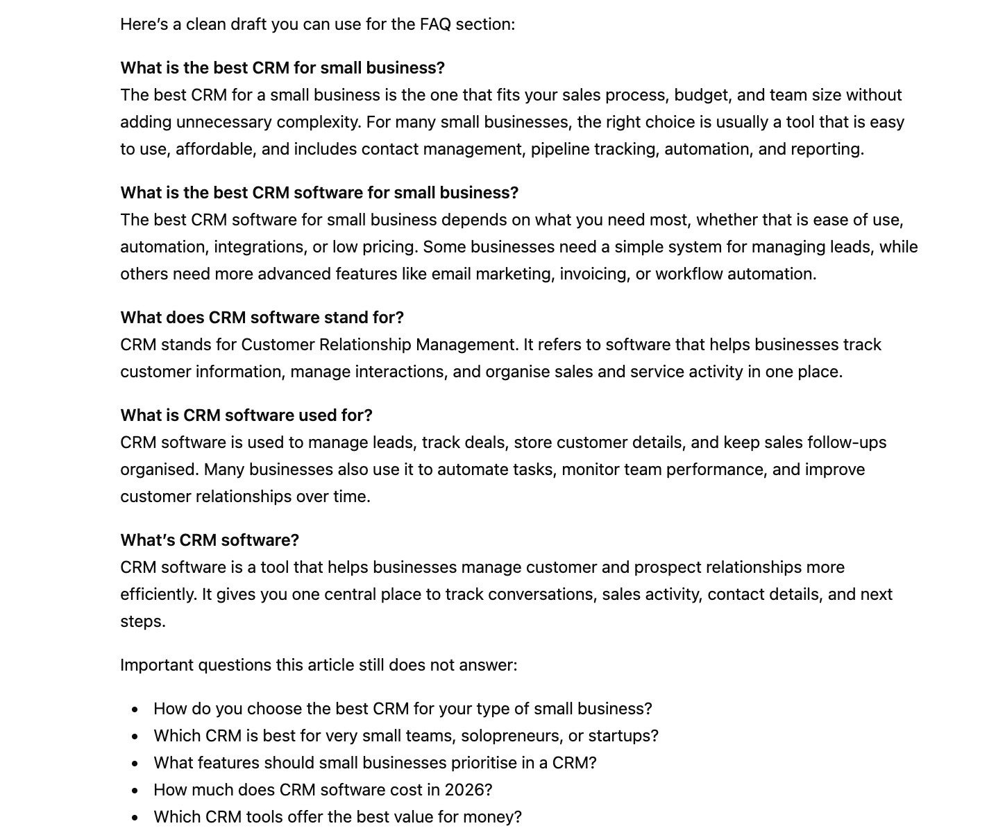Generating FAQs along with concise responses for each on ChatGPT.
