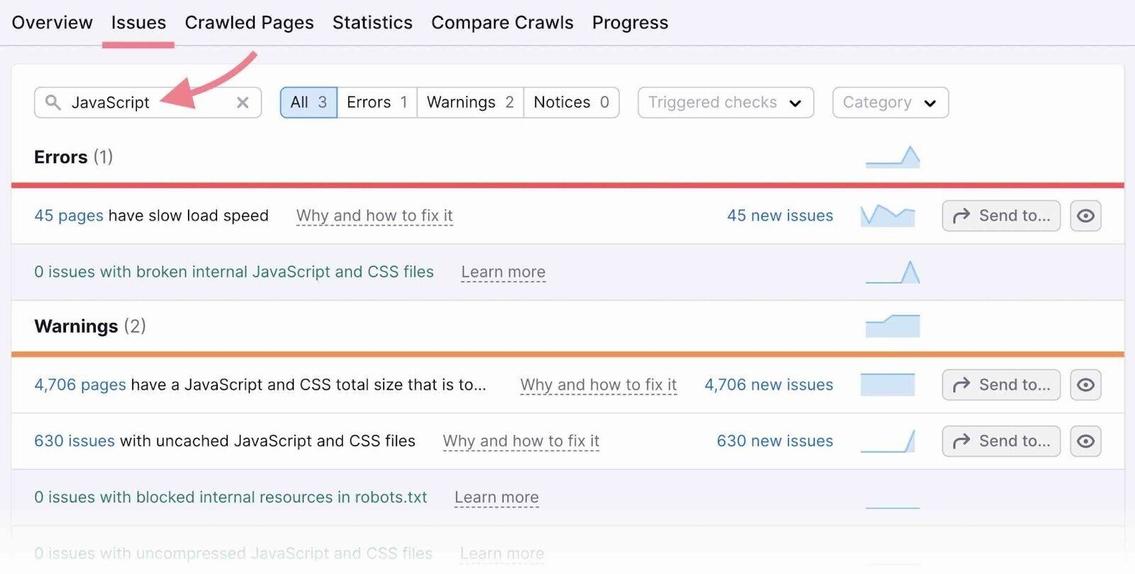 Issues tab overview