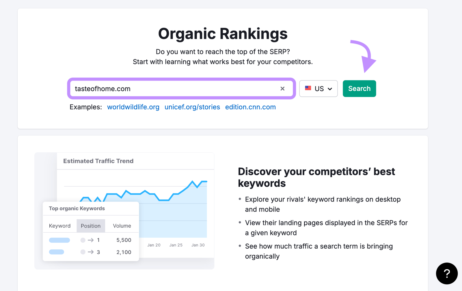 organic rankings start page