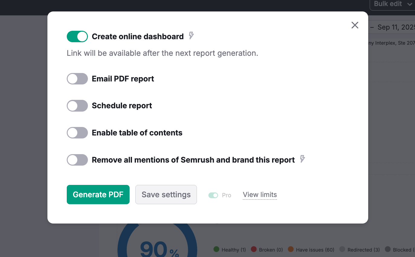 Online dashboard generator