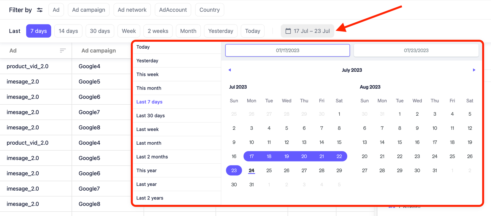 Selecting dates for importing data on AI Automated Data Connector.