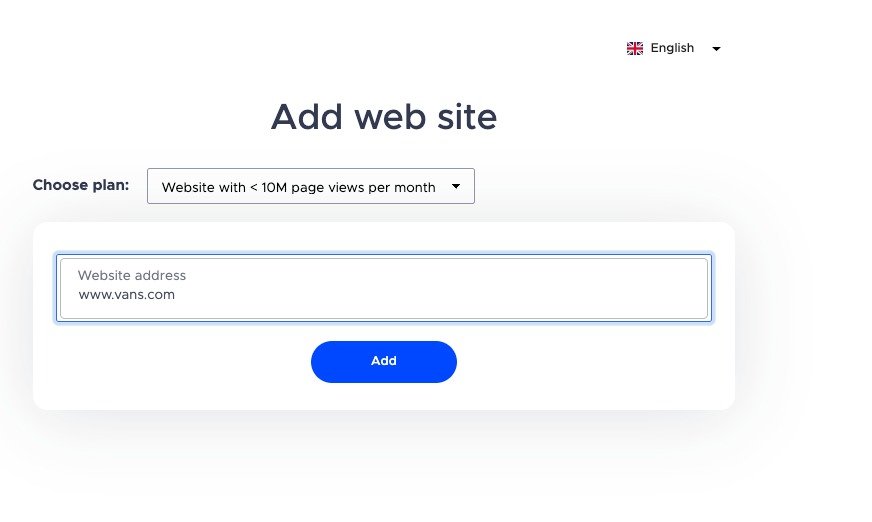 A white box contains the example URL 'www.vans.com.' Above the form box is a dropdown menu with the option to 'Choose plan.'