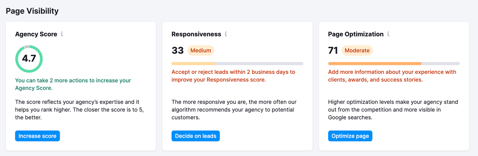 An example of the Page visibility widget in the Dashboard.