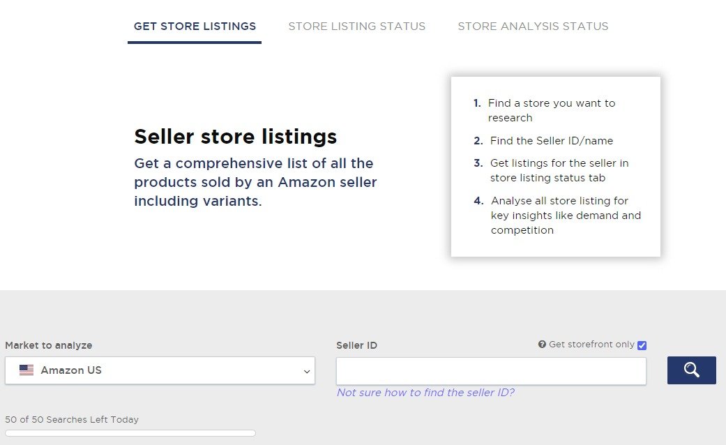 Searching for a store in the ‘Store Analysis’ feature of Product Research Pulse.