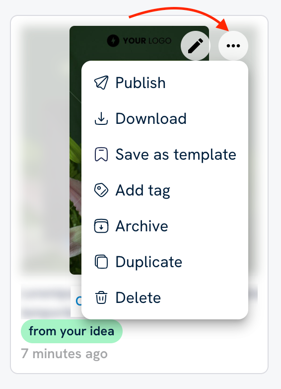 A post in the Content Library with the post menu expanded.