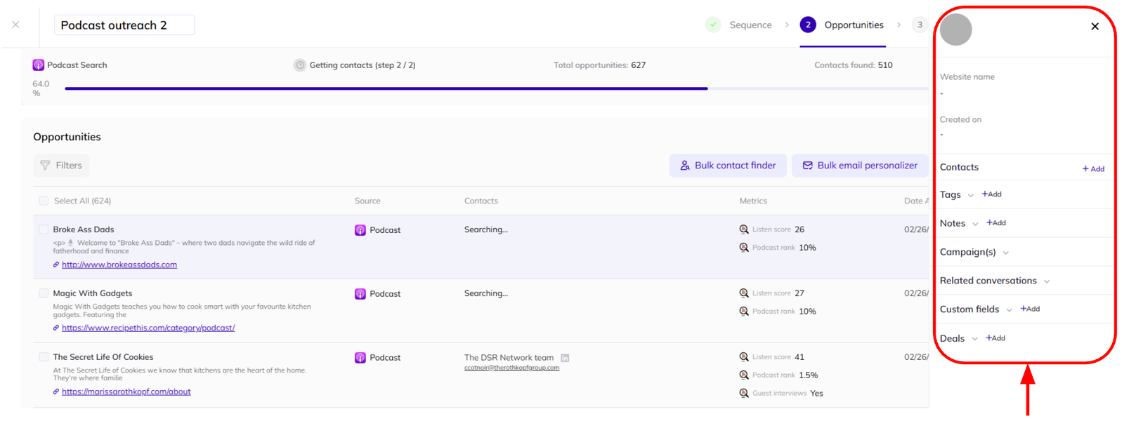 How to add details to individual opportunities in AI Backlink Builder.