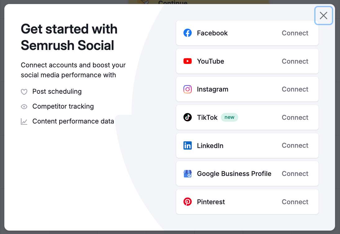 Example of the initial setup window in Social Poster.