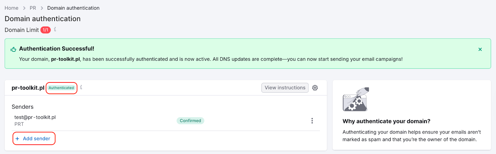 Adding and authenticating your sending domain image 5